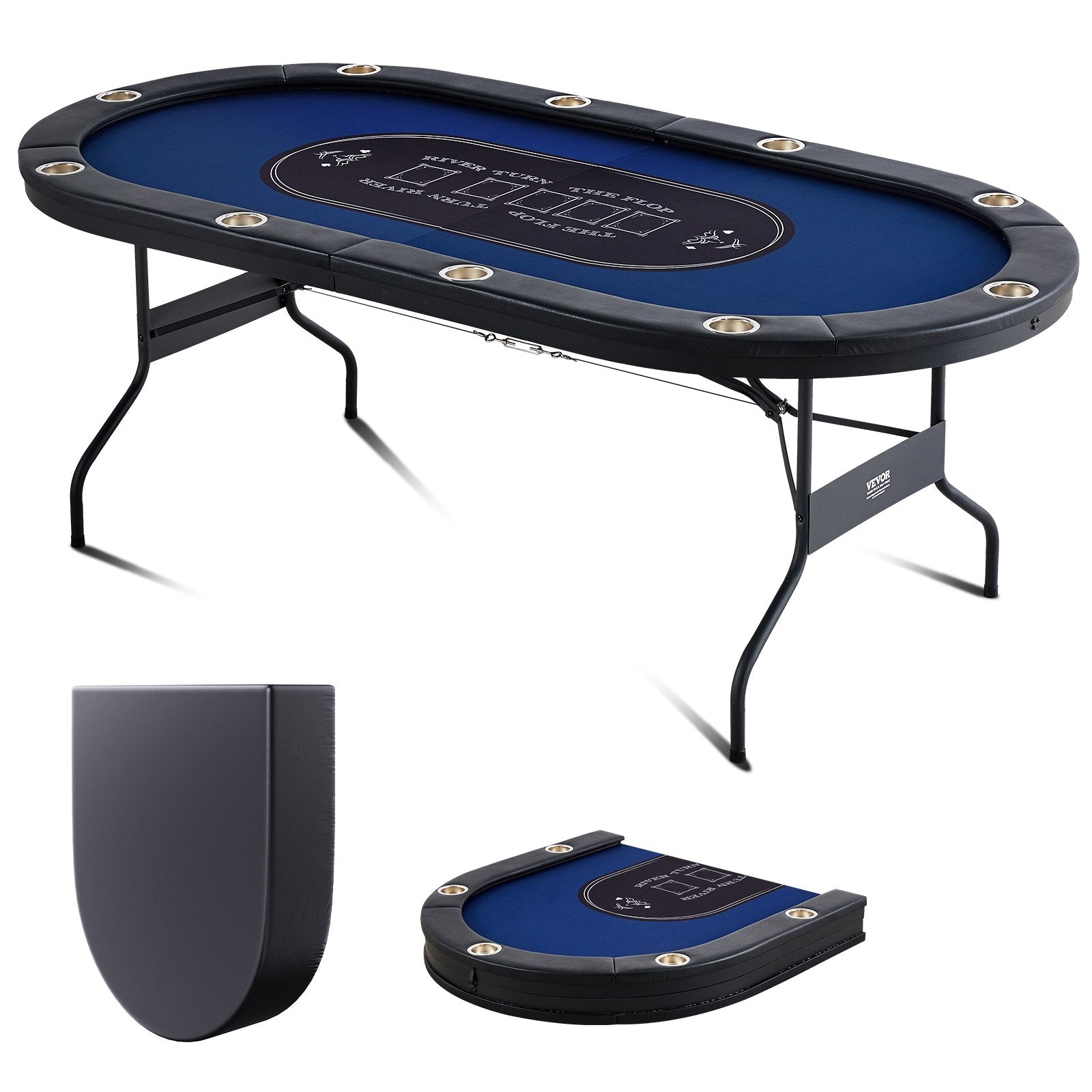 Vevor 10 Player, Foldable 84" Oval Poker Table w/ Stainless Steel Cup Holders and Padded Rails