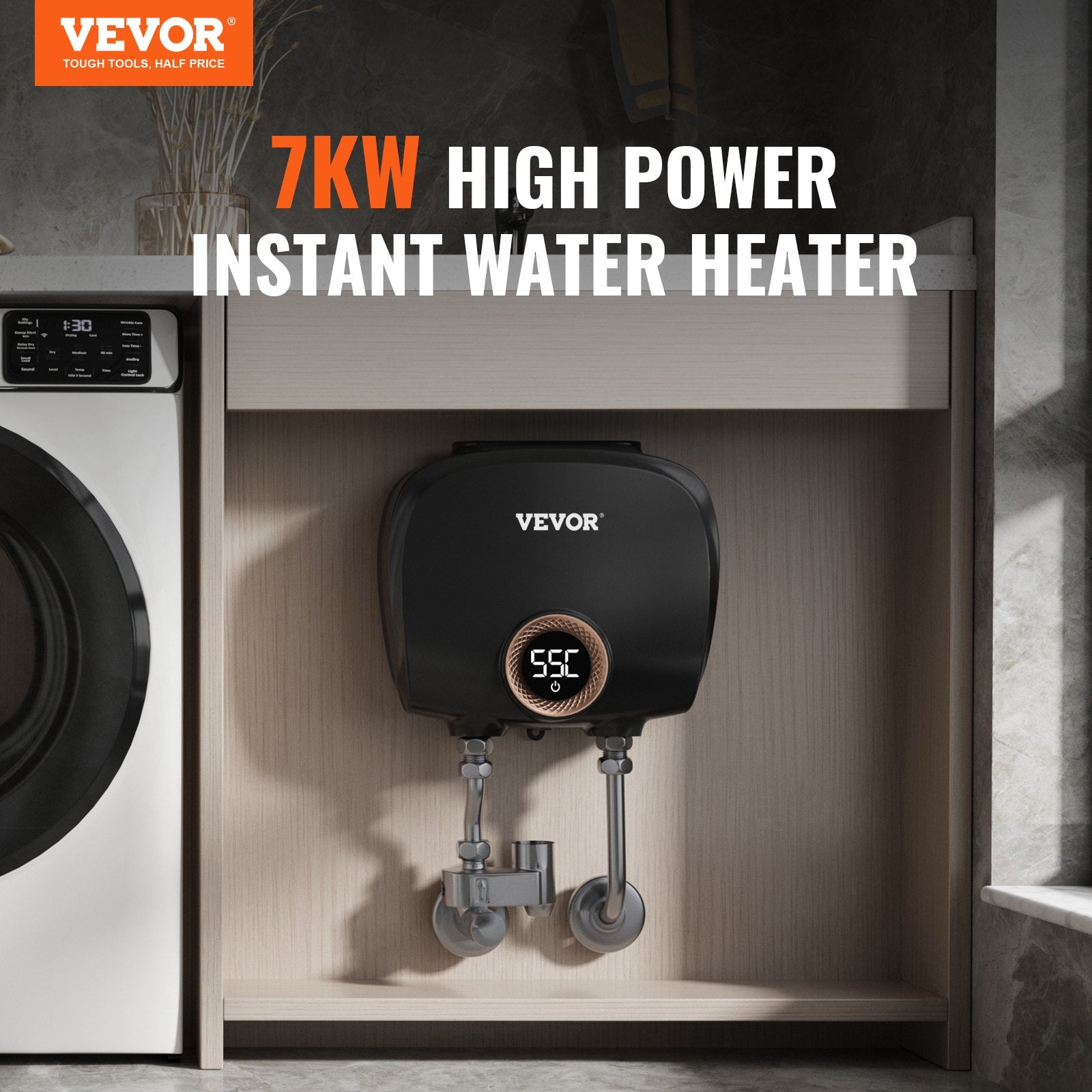 Vevor Tankless Water Heater Electric 7kW On Demand Instant Under Sink Water Heater