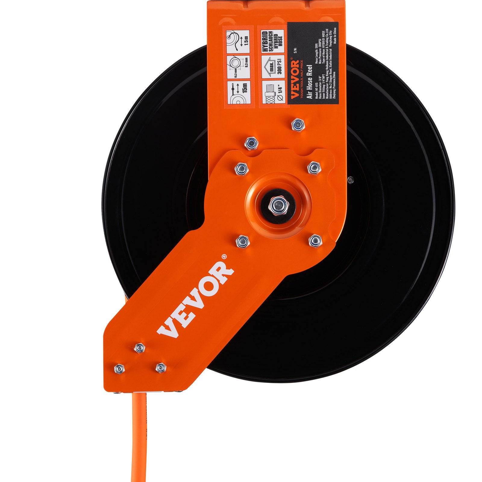 Vevor Retractable Air Hose Reel, 3/8in x 50 Ft Hybrid Air Hose Max 300PS, 5 ft lead in, Ceiling/Wall Mount Heavy Duty Double Arm Steel Reel
