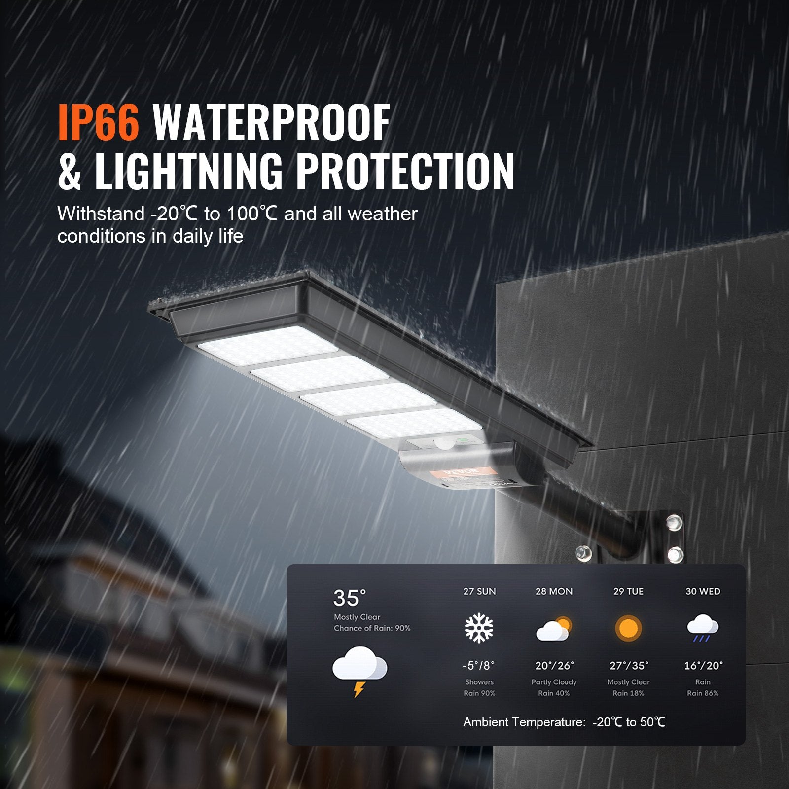 VEVOR 400W Solar Street Light, 800LM, LED Solar Flood Lights Outdoor with Infrared Remote Control, IP66 Waterproof Security Solar Motion Sensor Lamp