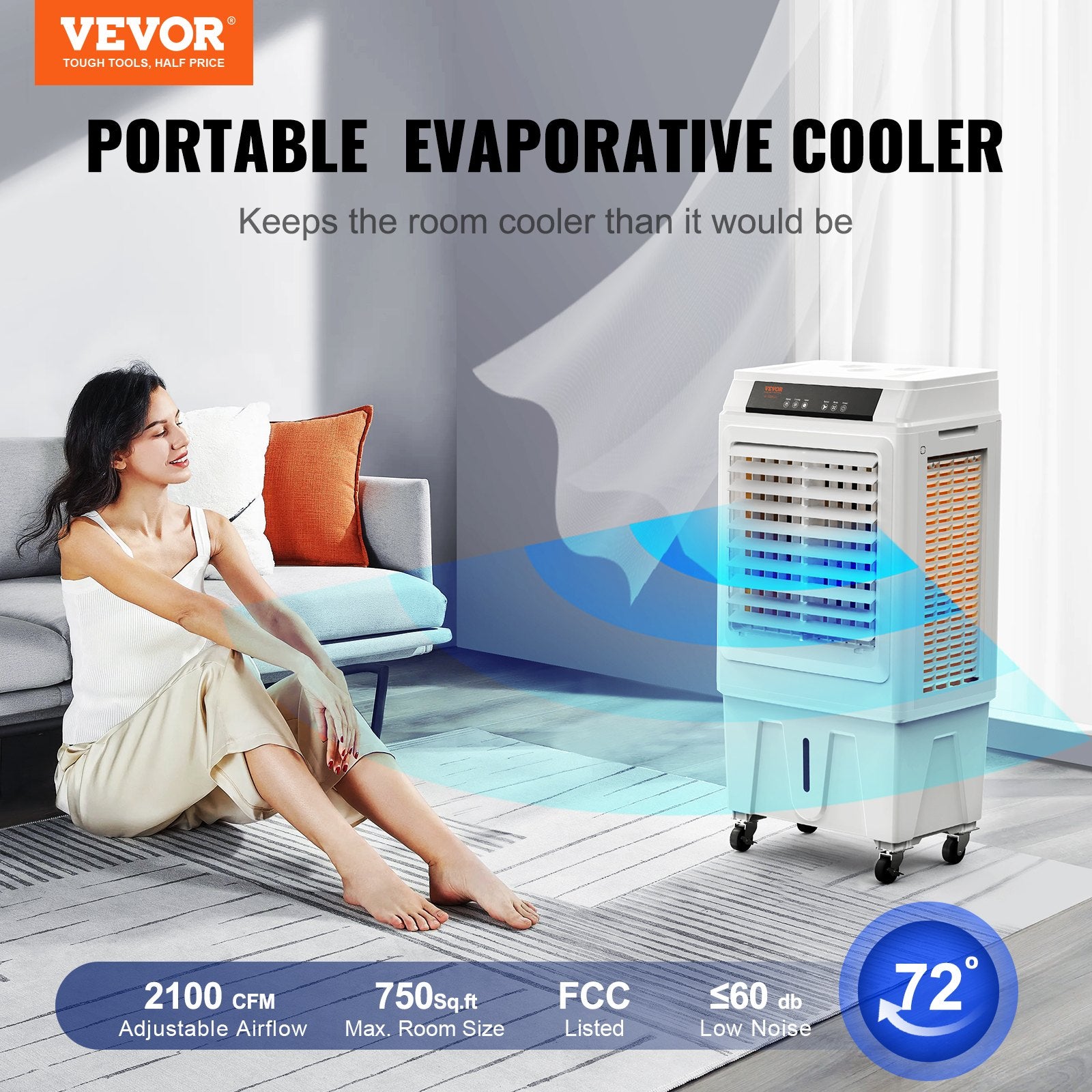 Vevor Evaporative Air Cooler, 3100 CFM, 9 Gallon Portable Air Cooler 950 Sq. ft Indoor/Outdoor